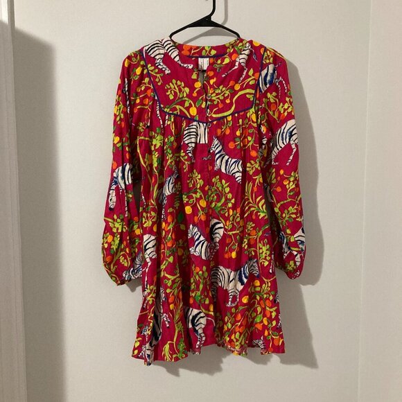 Anthropologie Olivia Wendel Size XS Women Dress Mini Graphic Boho Hippie Red - Picture 1 of 14